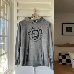 Gray Hoodie with unique Trejo’s Tacos screen print.